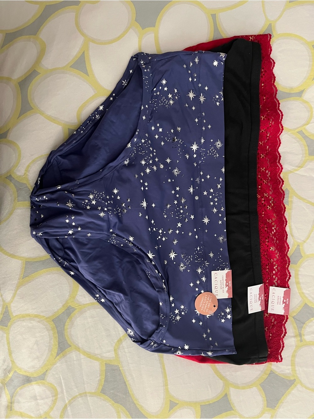 Cacique Women's Panty Set — Navy Star Print, Black, Red Lace